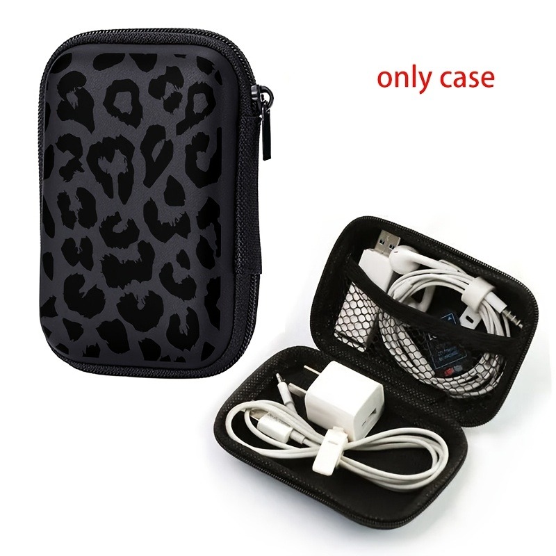 Cable Management Bag - Zwarte luipaardprint EVA harde schaal elektronica-organizer